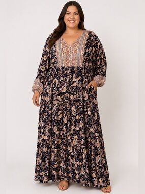 Aveology Elodie Border Paisley Maxi Dress Plus Size NWT
